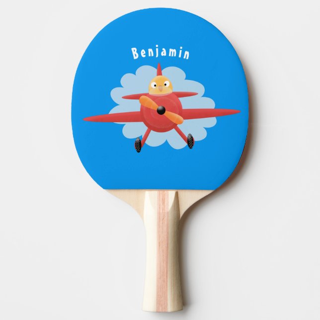 Cute bird flying red airplane cartoon illustration ping pong paddle (Front)