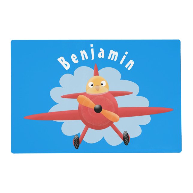 Cute bird flying red airplane cartoon illustration placemat (Front)