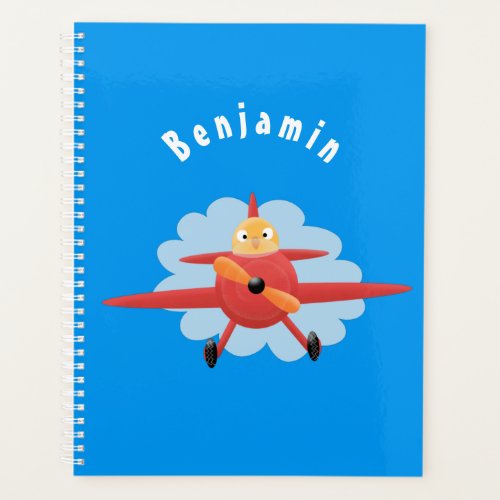 Cute bird flying red airplane cartoon illustration planner