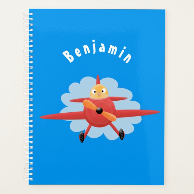 Cute bird flying red airplane cartoon illustration planner (Front)