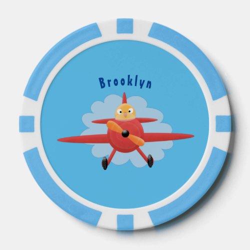 Cute bird flying red airplane cartoon illustration poker chips