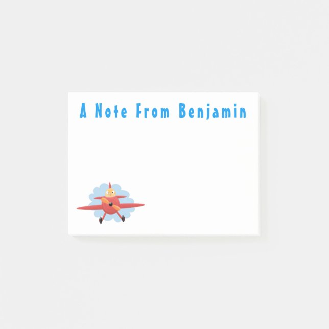 Cute bird flying red airplane cartoon illustration post-it notes (Front)