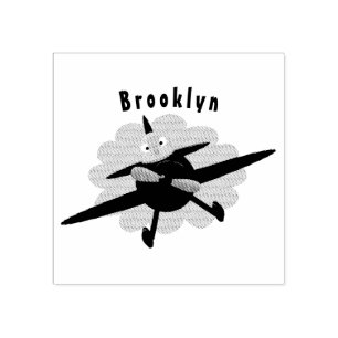 Cute bird flying red airplane cartoon illustration rubber stamp
