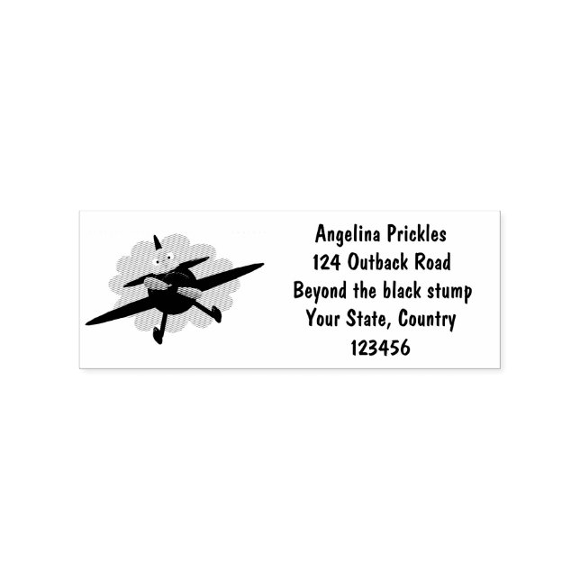 Cute bird flying red airplane cartoon illustration rubber stamp (Imprint)