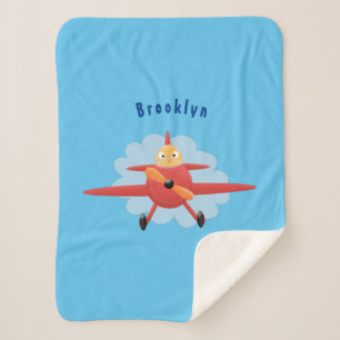 Cute bird flying red airplane cartoon illustration sherpa blanket