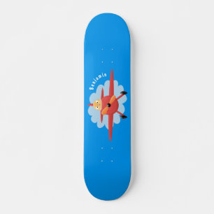 Cute bird flying red airplane cartoon illustration skateboard