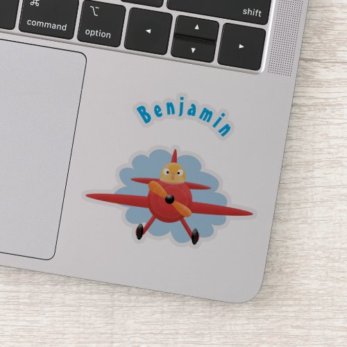 Cute bird flying red airplane cartoon illustration sticker