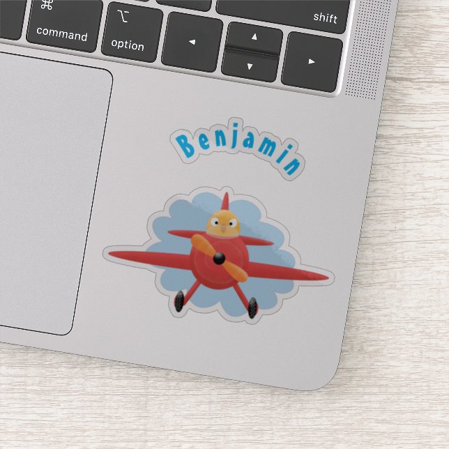Cute bird flying red airplane cartoon illustration sticker (Detail)
