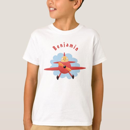 Cute bird flying red airplane cartoon illustration T_Shirt