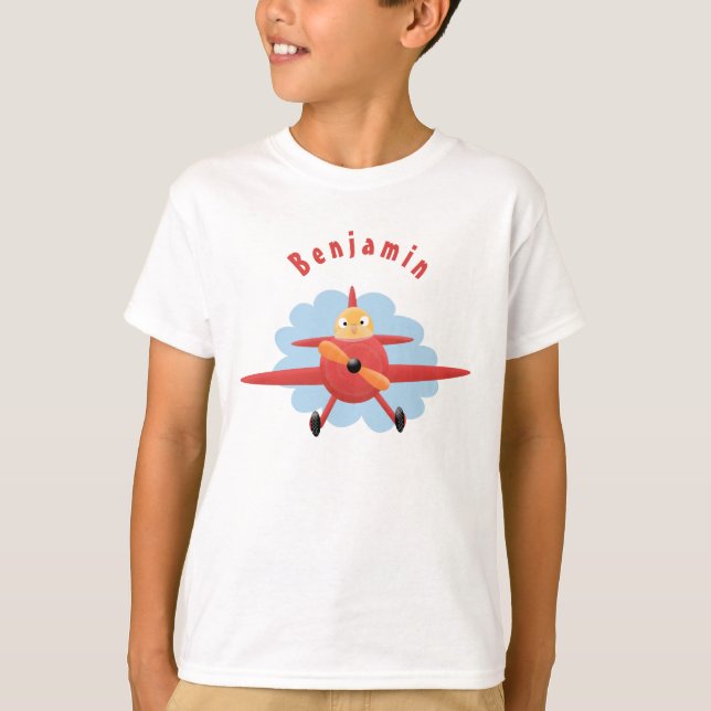 Cute bird flying red airplane cartoon illustration T-Shirt (Front)