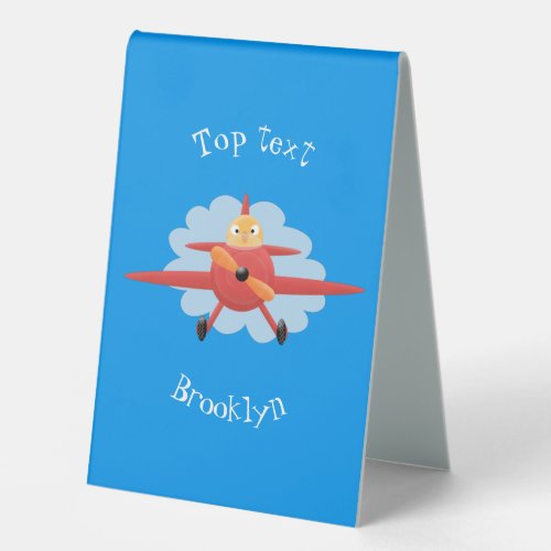 Cute bird flying red airplane cartoon illustration table tent sign