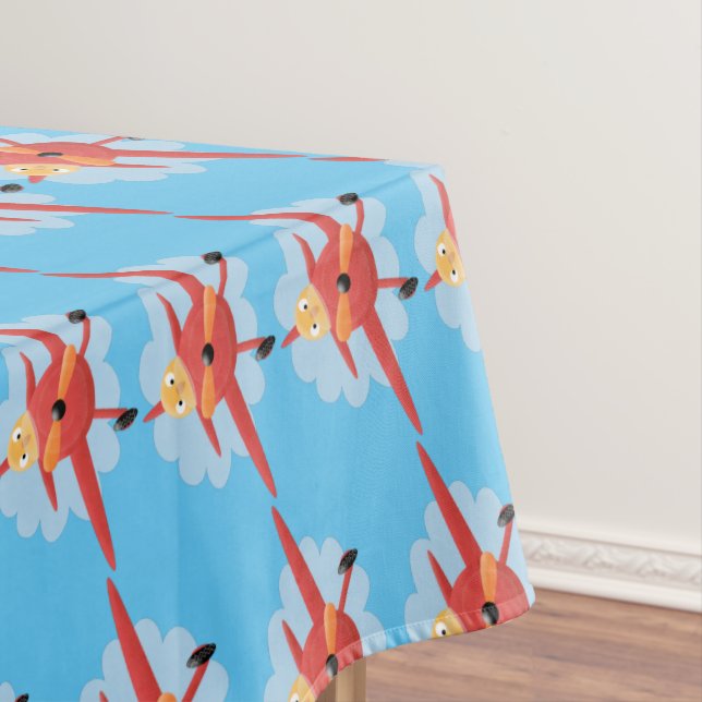 Cute bird flying red airplane cartoon illustration tablecloth (In Situ)