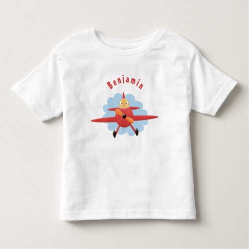 Cute bird flying red airplane cartoon illustration toddler t_shirt