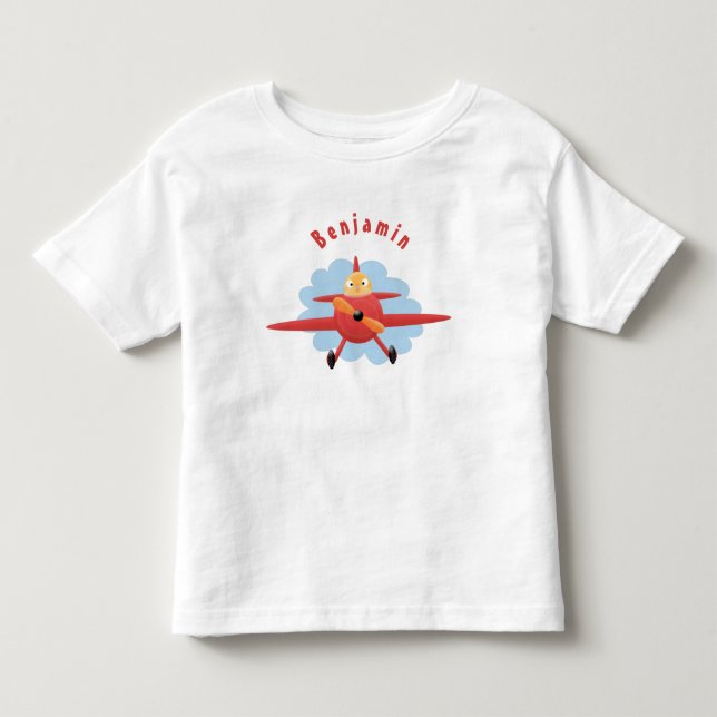 Cute bird flying red airplane cartoon illustration toddler t-shirt (Front)