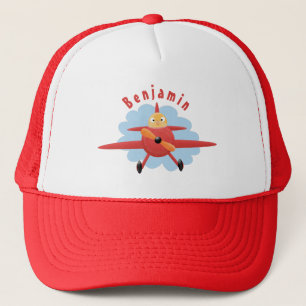 Cute bird flying red airplane cartoon illustration trucker hat