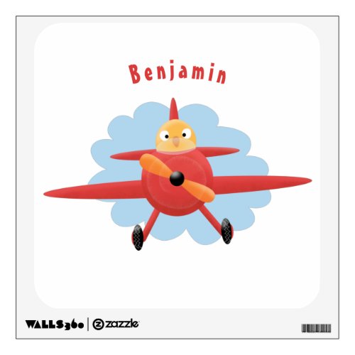 Cute bird flying red airplane cartoon illustration wall decal