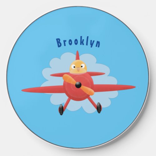 Cute bird flying red airplane cartoon illustration wireless charger 