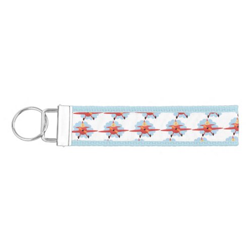 Cute bird flying red airplane cartoon illustration wrist keychain