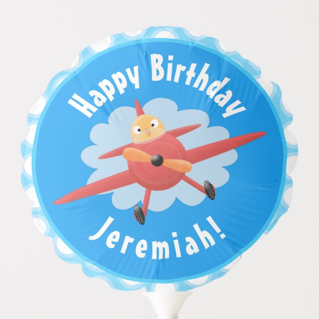 Cute bird flying red airplane cartoon personalized balloon (Front)