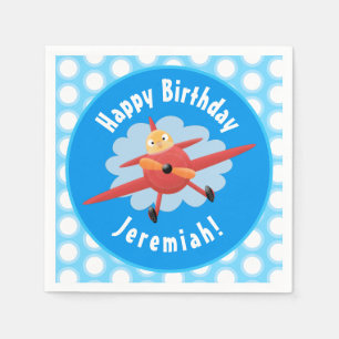 Cute bird flying red airplane cartoon personalized napkins