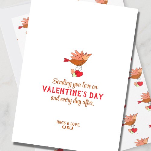 Cute Bird Flying Valentines Day Holiday Card