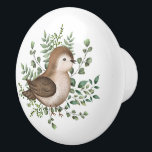 Cute Bird Forest Greenery Woodland Baby Nursery Ceramic Knob<br><div class="desc">This adorable design belongs to our FOREST FABLE collection. It features our original watercolor illustration depicting a cute baby bird and elegant botanical greenery leaves.</div>