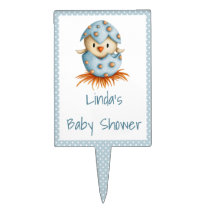 Cute Bird Hatching Blue Baby Shower Cake Topper