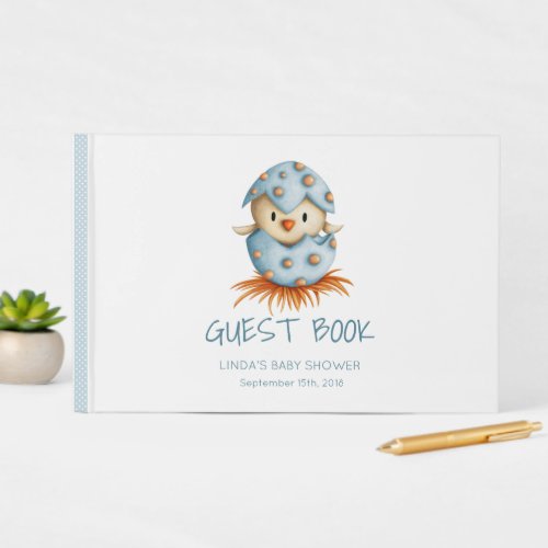 Cute Bird Hatching Blue Boy Baby Shower Guest Book