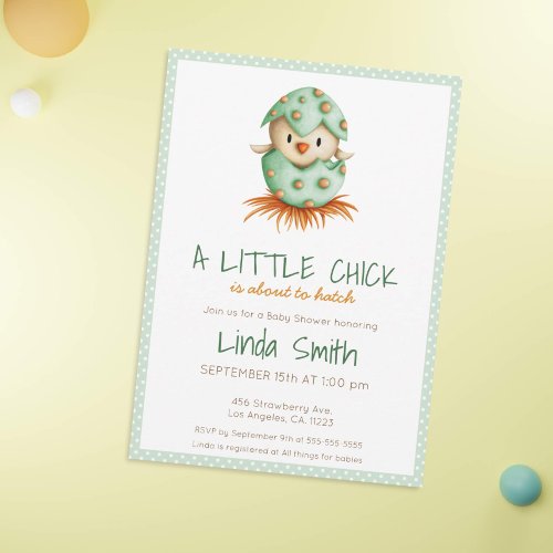 Cute Bird Hatching Green Neutral Baby Shower Invitation