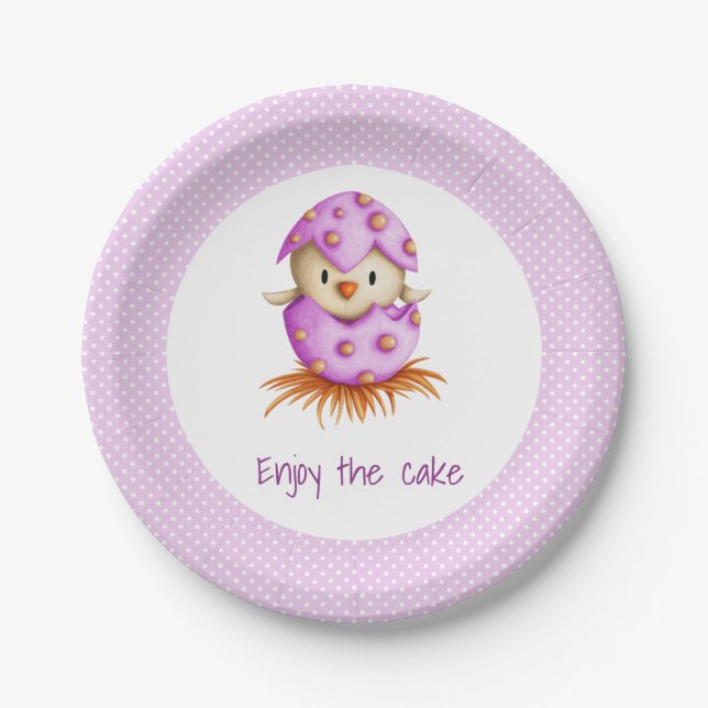 Cute Bird Hatching Pink  Paper Plates (Front)