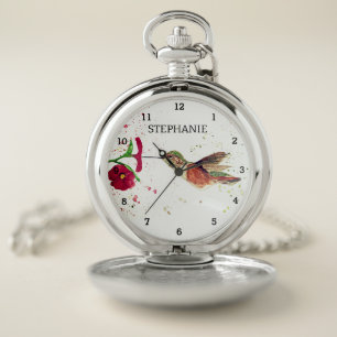 Cute Bird Hummingbird Flower Colibri Nature Pocket Watch