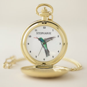 Cute Bird Hummingbird Flower Colibri Nature Pocket Watch