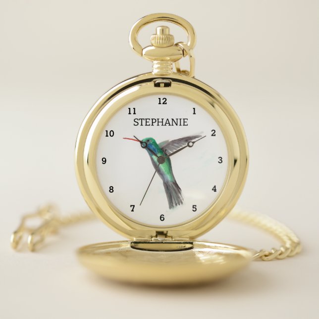 Cute Bird Hummingbird Flower Colibri Nature Pocket Watch (Inside)