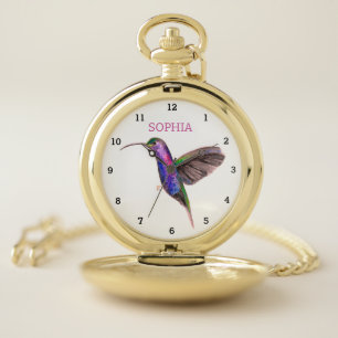 Cute Bird Hummingbird Flower Colibri Nature Pocket Watch