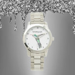 Cute Bird Hummingbird Flower Colibri Nature Watch<br><div class="desc">Cute,  colibri,  colorful hummingbird bird,  modern,  flower,  nature,  floral,  wildlife,  animal watercolor purple watch. Hand painted illustration by Monika Howarth. Personalize it with your name.</div>