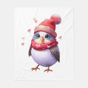 Cute bird in a hat and scarf. Christmas watercolor Fleece Blanket