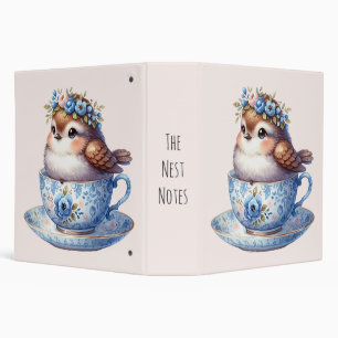 Cute Bird in Floral Teacup Cottagecore Art 3 Ring Binder