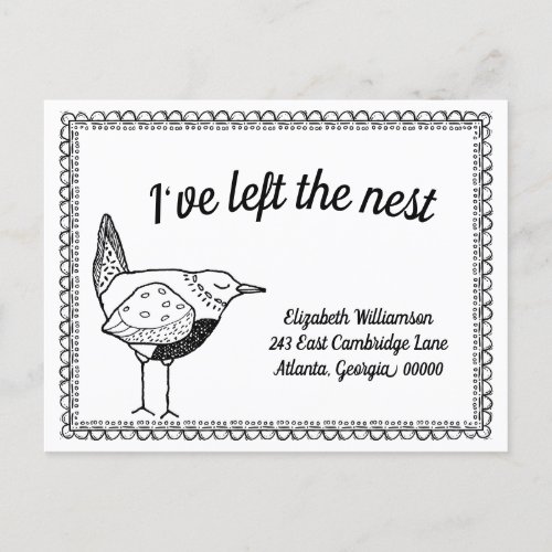Cute Bird Left The Nest New Home Address Moved Announcement Postcard