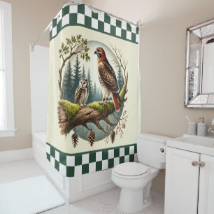 Cute bird lovers checked shower curtain