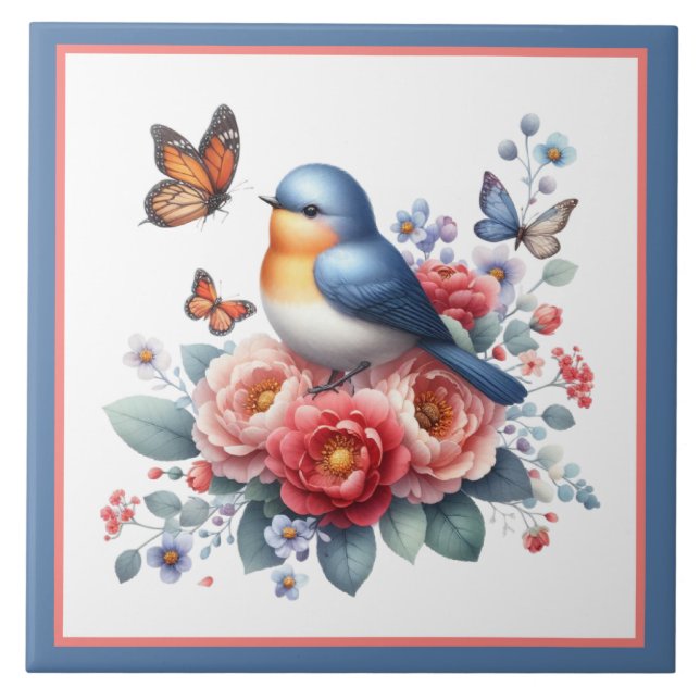 Cute bird lovers kitchen crafting business ceramic tile (Front)