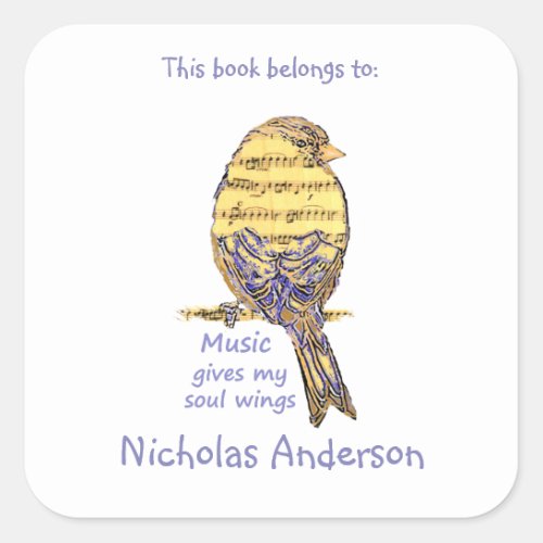 Cute Bird Music give Wings Quote  Bookplate
