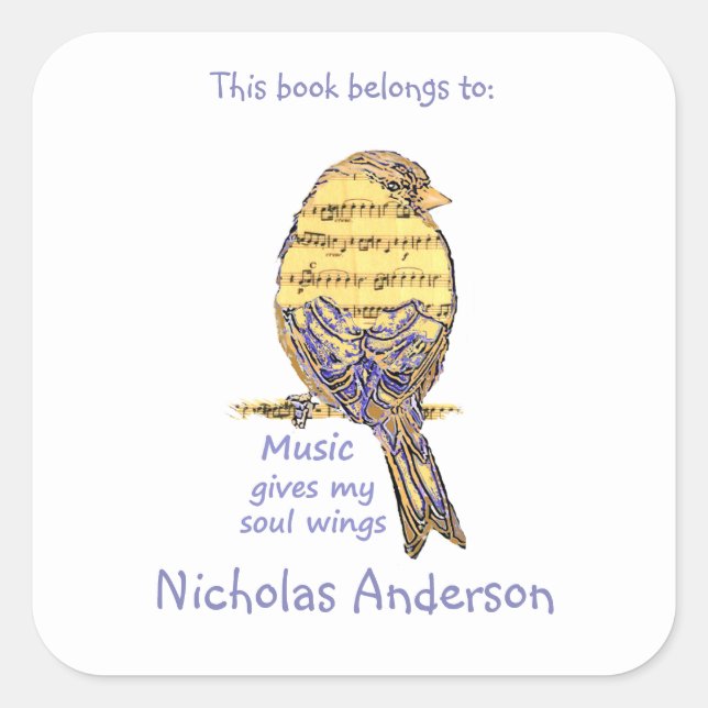 Cute Bird Music give Wings Quote  Bookplate (Front)