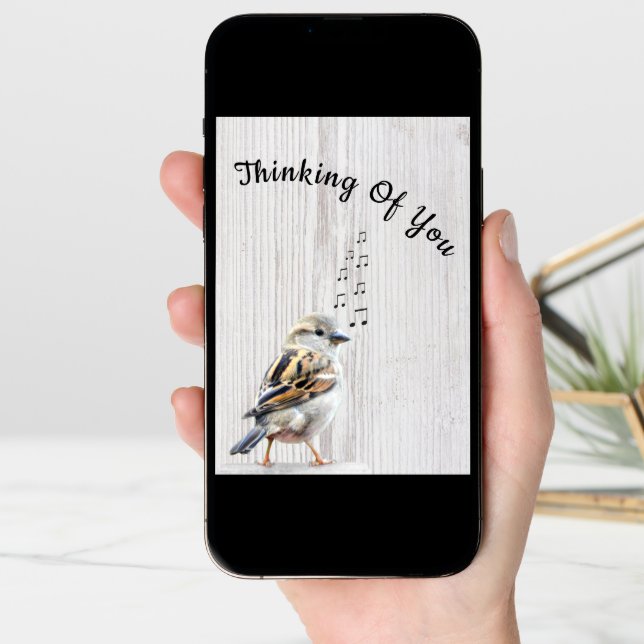 Cute Bird Music Notes Thinking of You Card (Front Digital)
