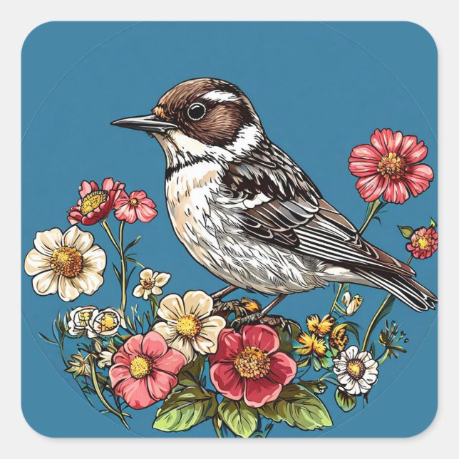 🌿 Cute Bird Nature Garden Art 🐦 Square Sticker (Front)