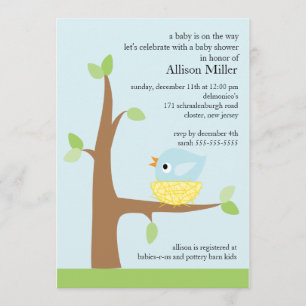 Cute Bird Nest Baby Boy Baby Shower Invitation