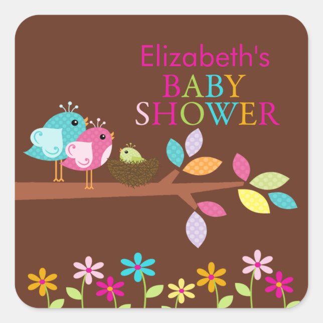 Cute Bird Nest Thank You Baby Shower Square Square Sticker (Front)