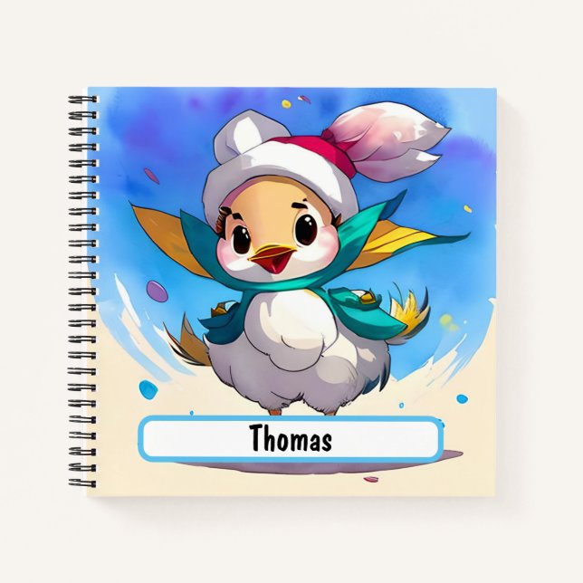 Cute Bird Notebook With Customizable With Nametag (Front)