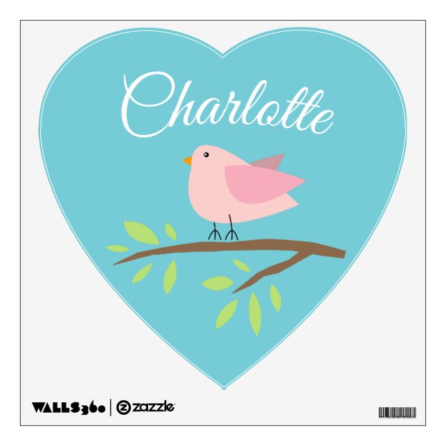 Cute bird on a branch nursery room wall art decal (Front)