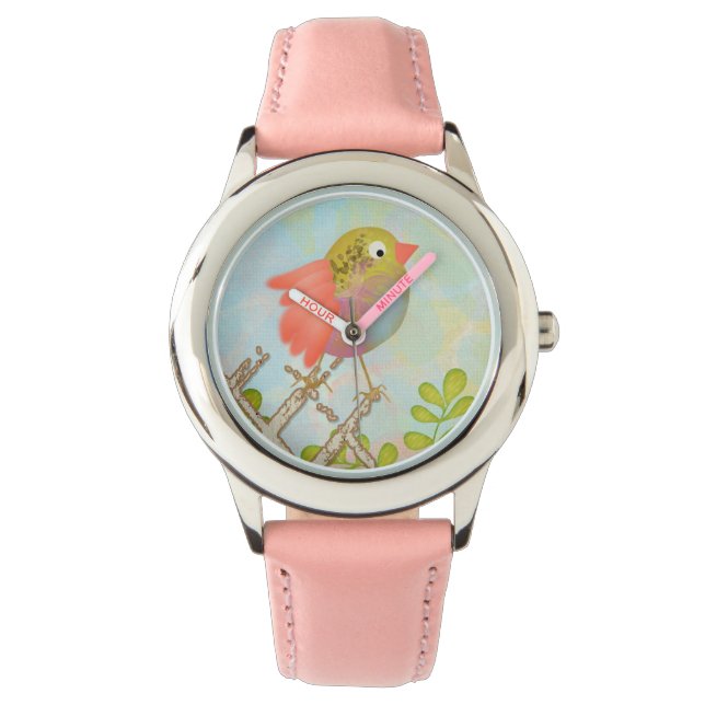 Cute Bird on a Fence Kid Watch (Front)