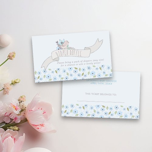 Cute Bird on Banner Diaper Raffle Boy Baby Shower Enclosure Card